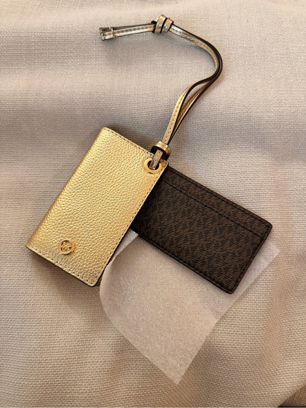 NWT - Michael Kors Metallic Gold & Dark Brown Leather Card Holder